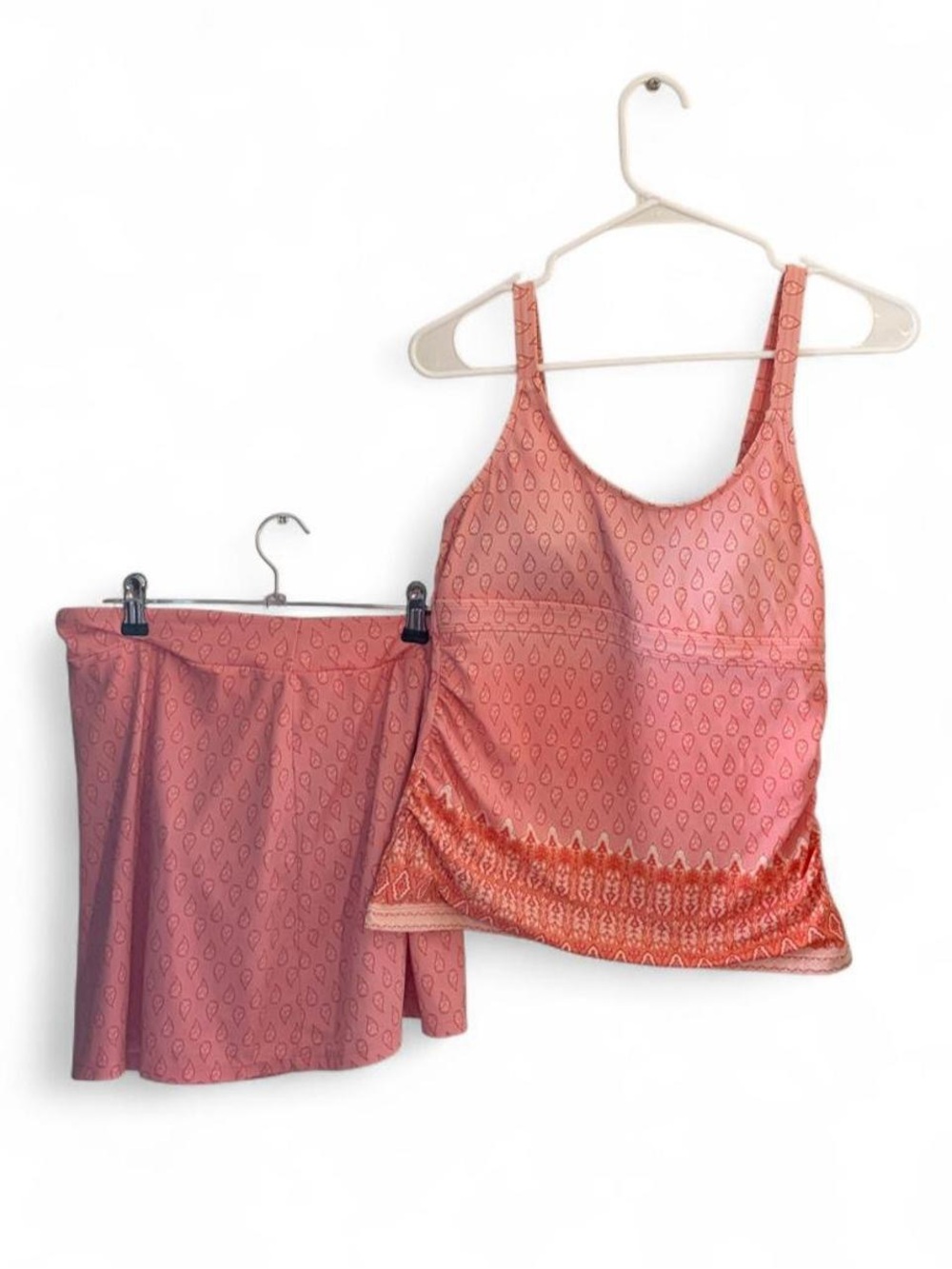 Talbots Coral Pink Printed Tankini Top with Swim Skirt